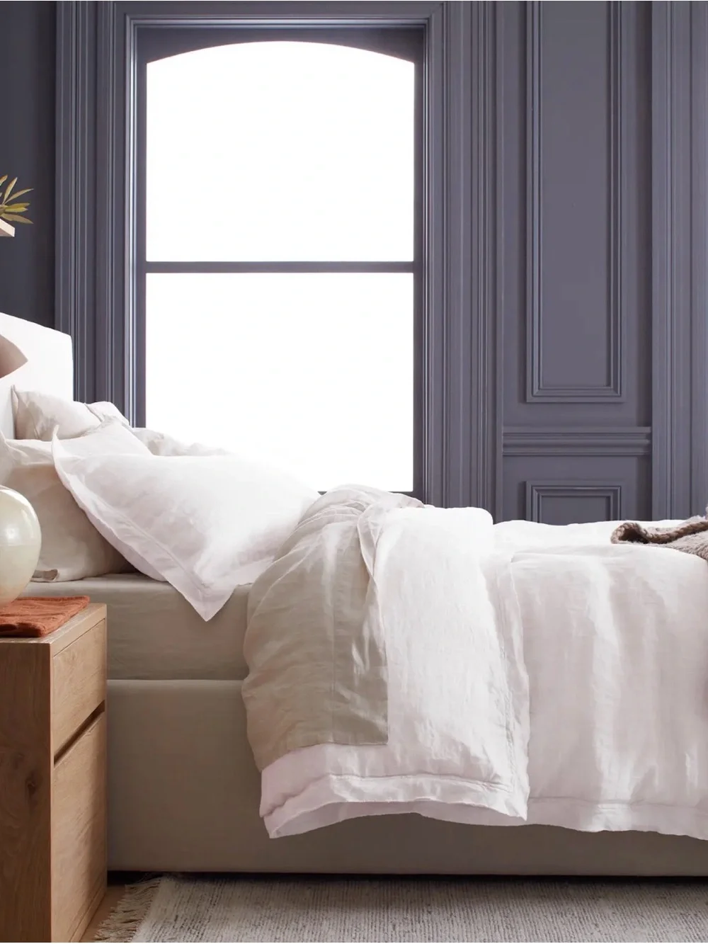 European Linen Standard Double Flange Sham Set in White - Retail $50